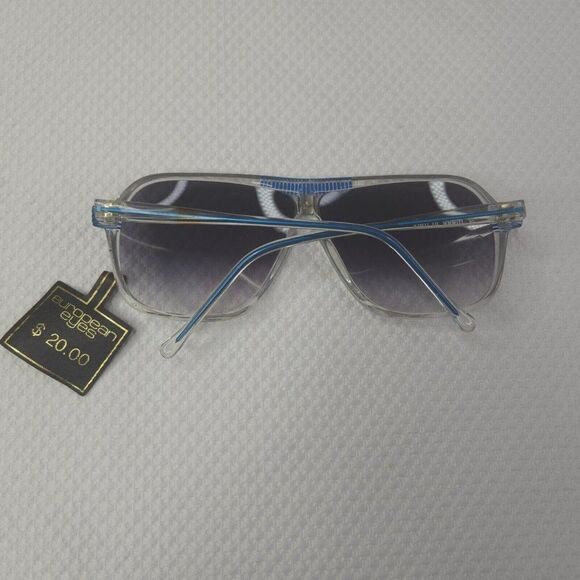 VINTAGE 70s Mens Double Bridged Sunglasses Blue Smokey Gray Lens New Old Stock - Picture 2 of 6